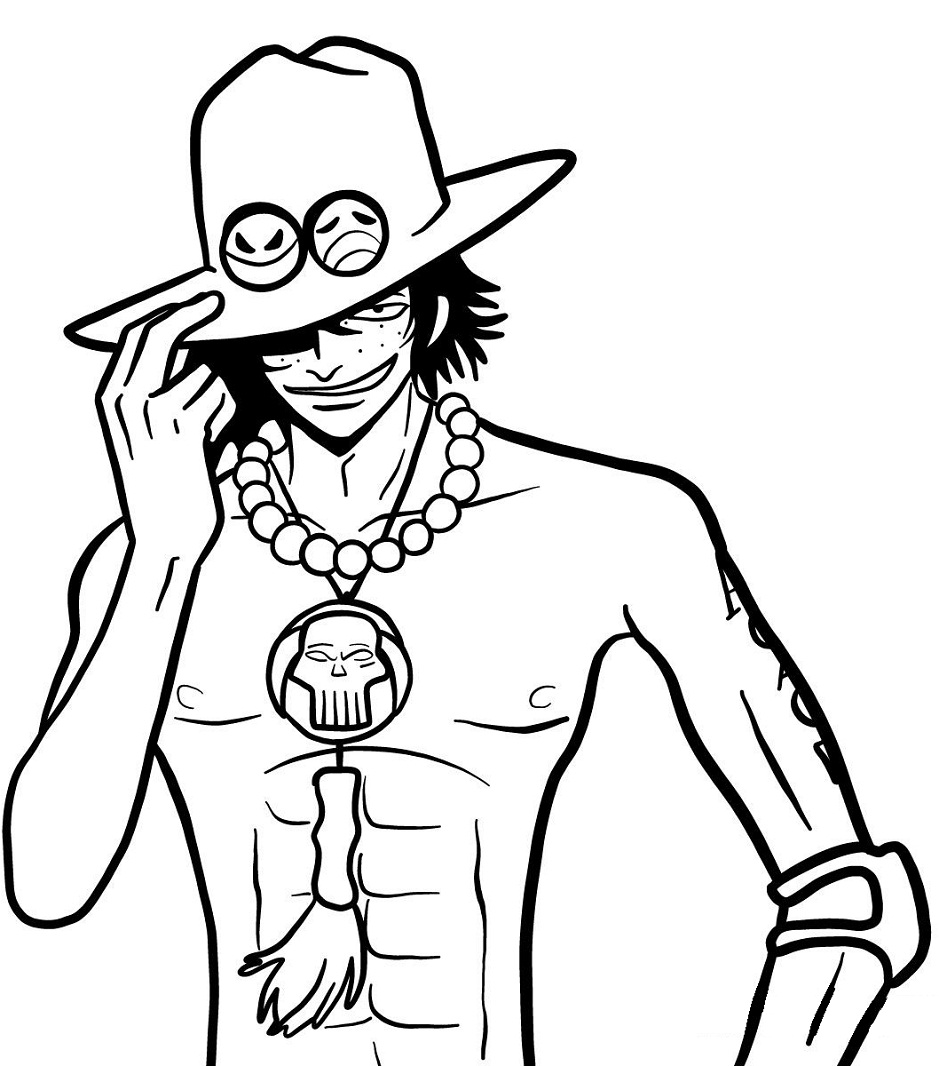 Coloriage Portgas D. Ace portant un chapeau