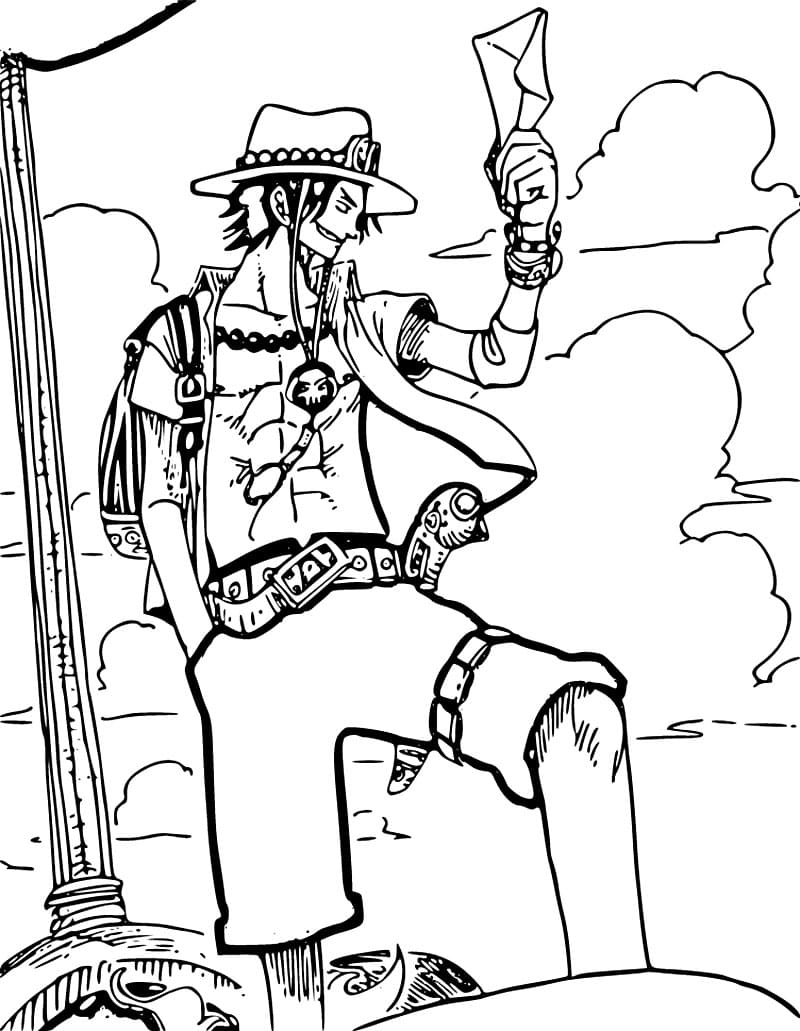 Coloriage Portgas D. Ace sur le bateau