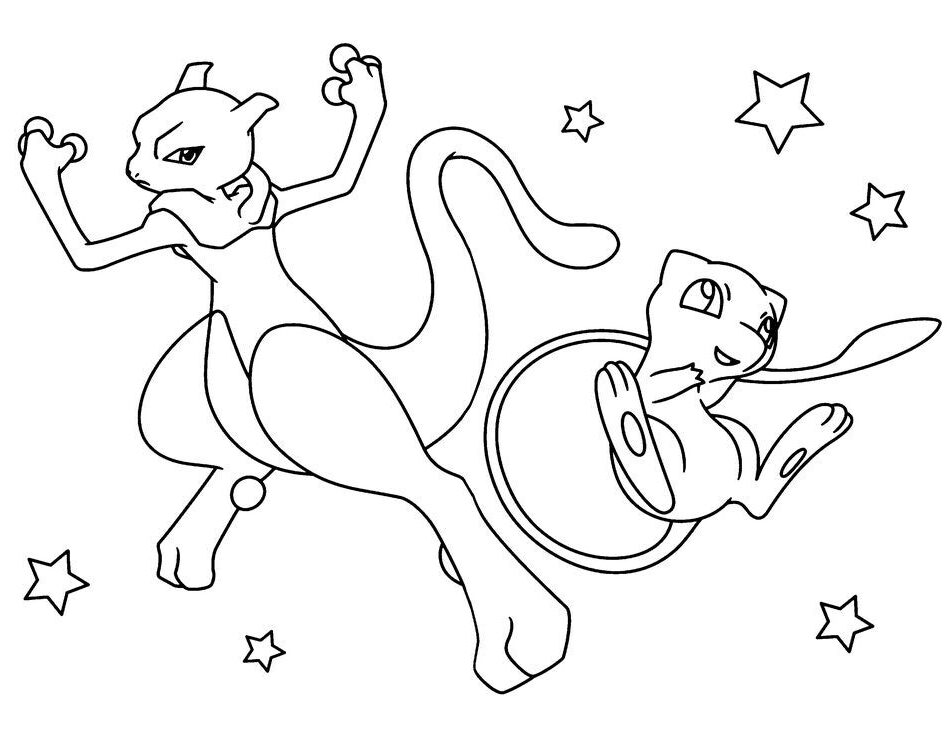 Coloriage Mew et Mewtwo