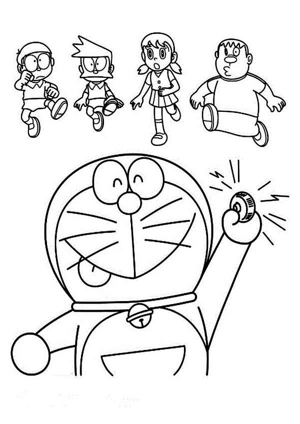 Coloriage Doraemon: Shizuka, Nobita, Giant et Suneo
