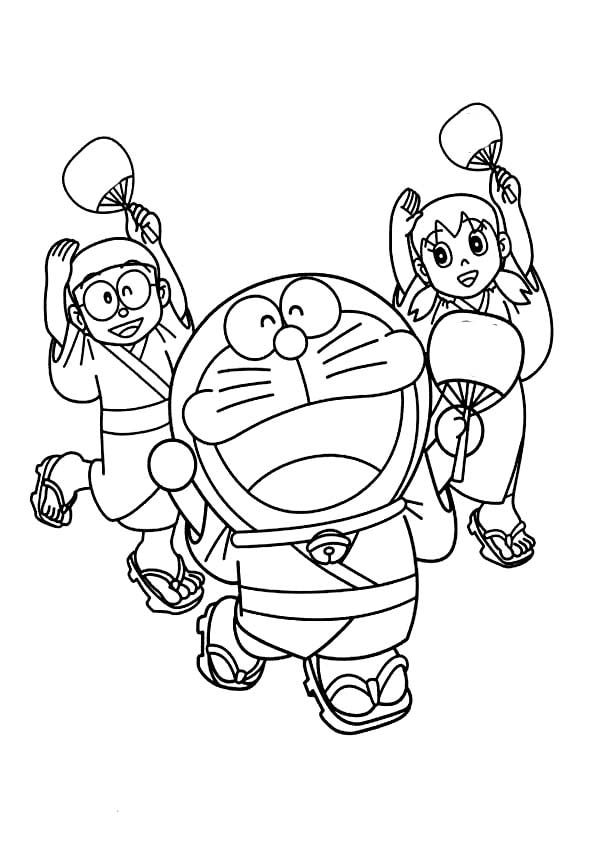 Coloriage Shizuka, Doraemon et Nobita