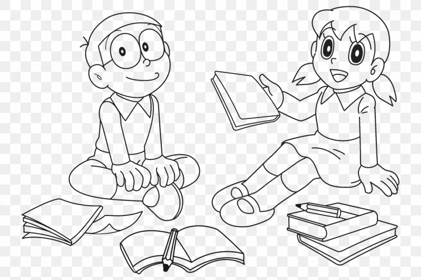 Coloriage Shizuka et Nobita apprennent