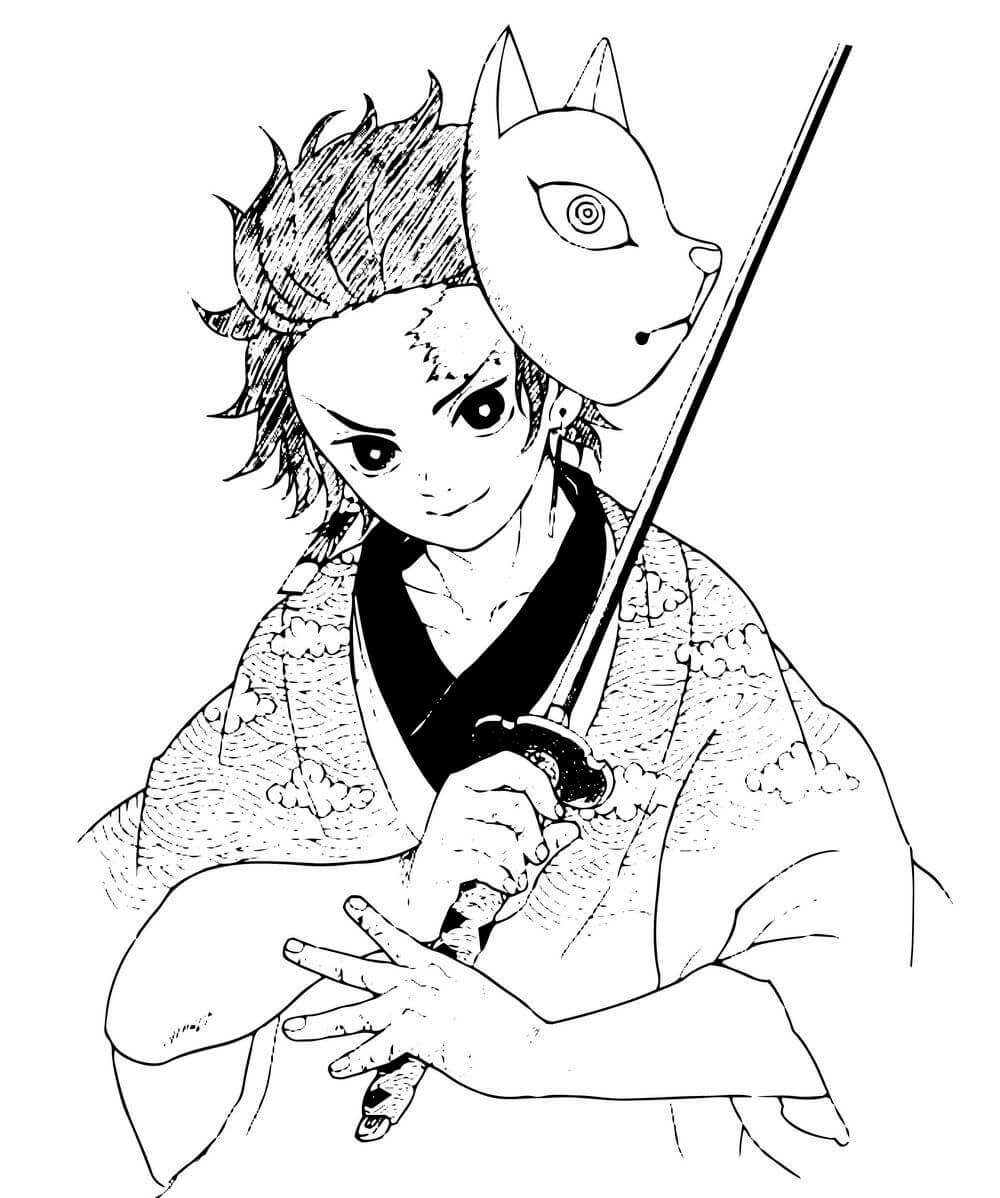 Coloriage Tanjiro Kamado Avec Masque Et Épée