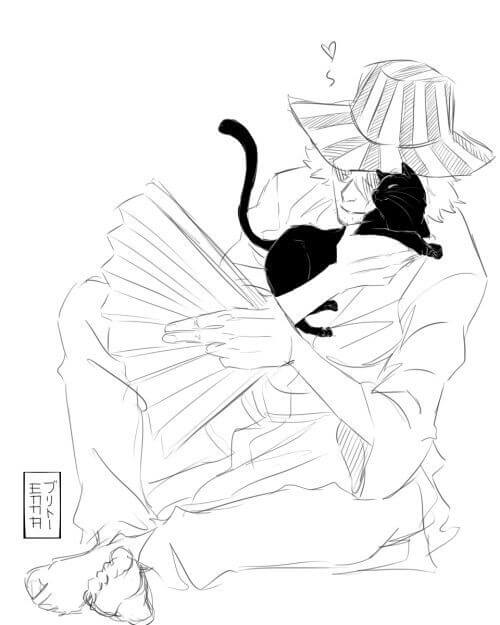 Coloriage Dessine Kisuke Urahara et son chat gratuitement