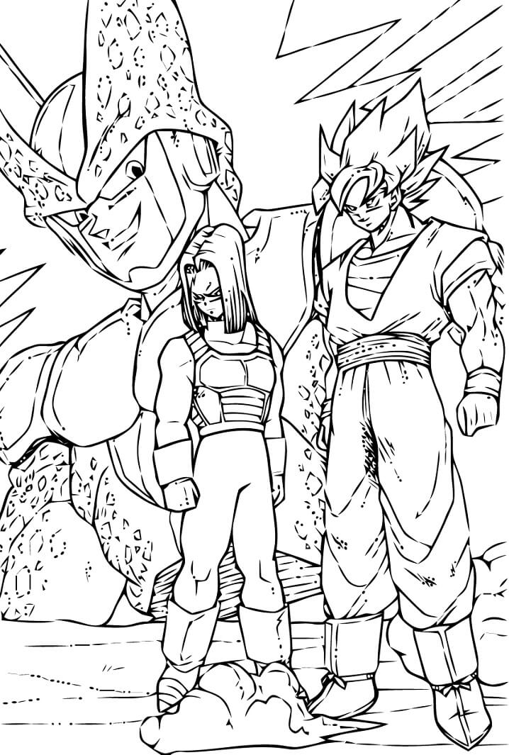 Coloriage Cell Contre Goku Et Android 17