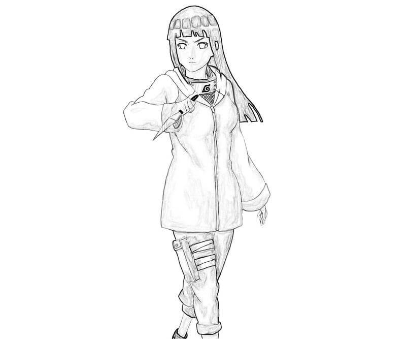 Coloriage Hinata utilisant le Kunai