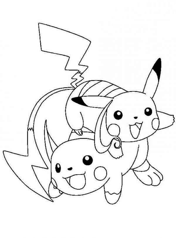 Coloriage Pikachu avec Raichu