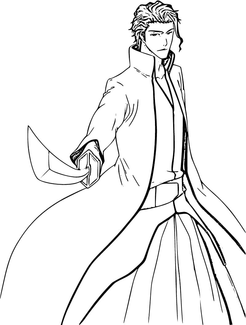 Coloriage Sōsuke Aizen tenant l’épée