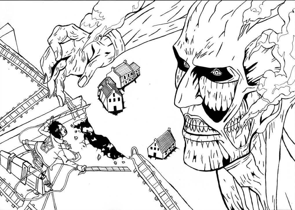 Coloriage Titan  Colossal contre Eren