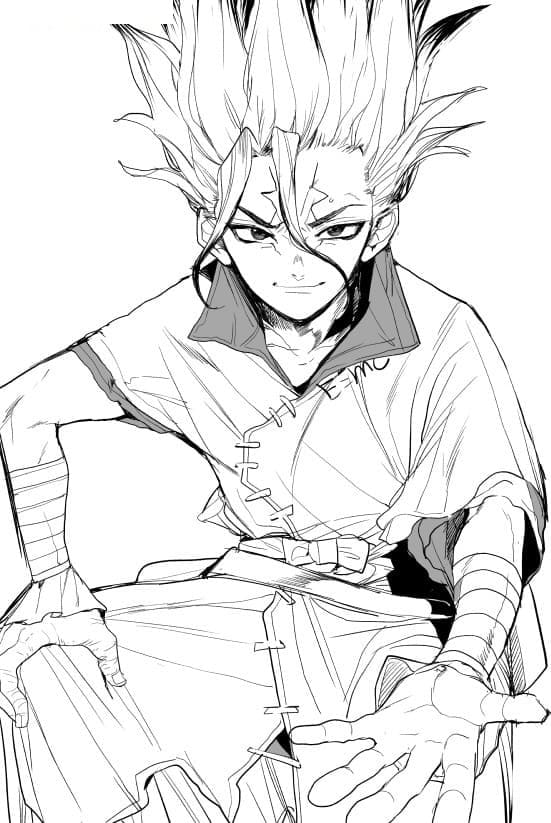 Coloriage Cool Souriant Senku