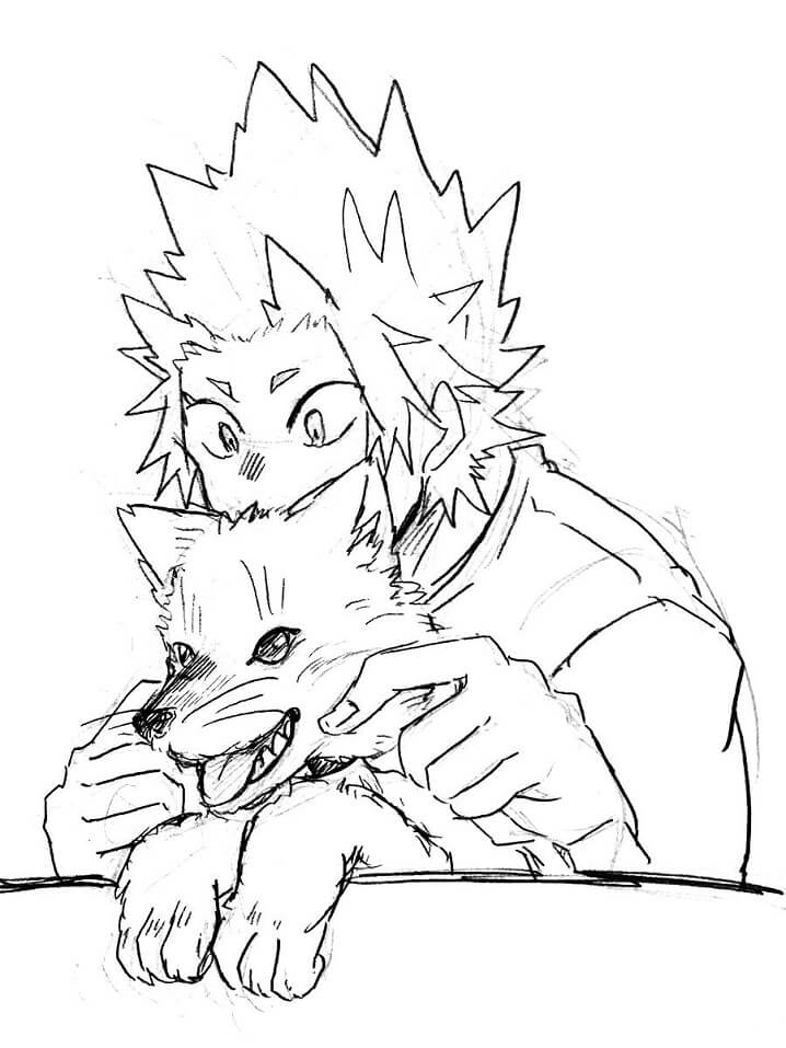 Coloriage Kirishima et un chien