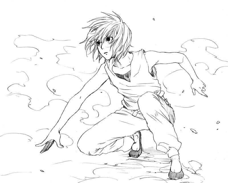 Coloriage Kurapika dans un combat