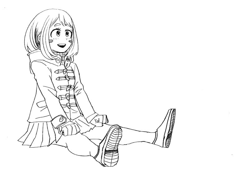 Coloriage Ochaco Uraraka assis