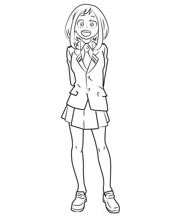 Coloriage Ochaco Uraraka est content