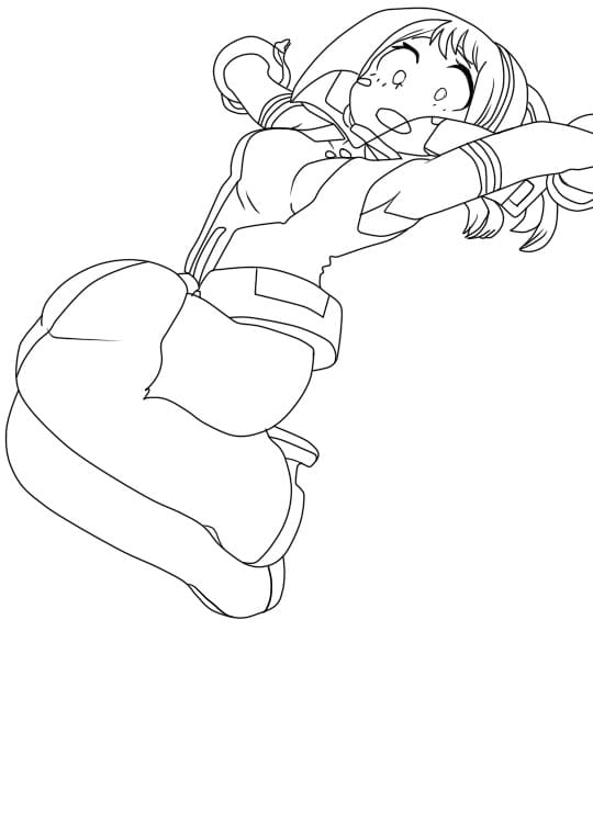 Coloriage Ochaco Uraraka flottant