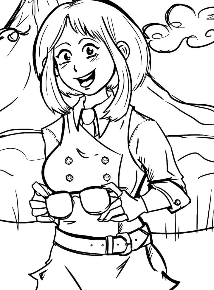 Coloriage Ochaco Uraraka tenant des lunettes