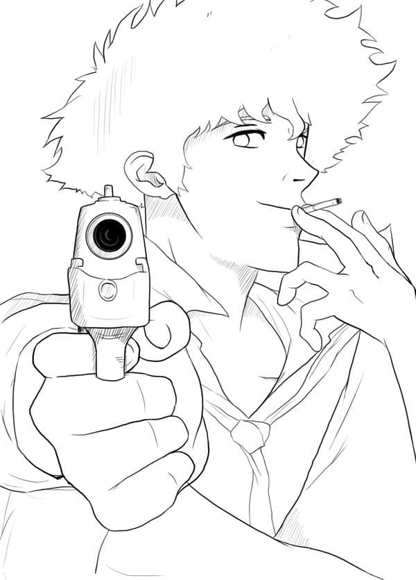 Coloriage Spike spiegel avec une arme à feu