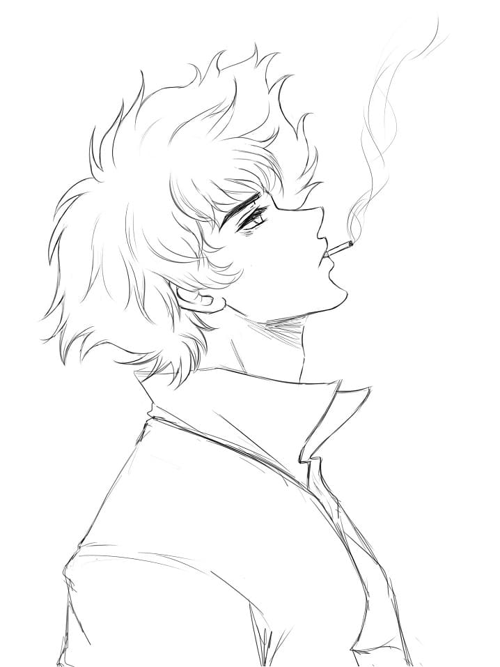 Coloriage Spike spiegel est triste