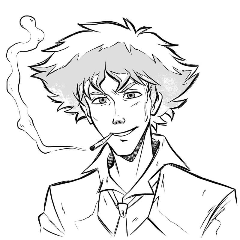 Coloriage Spike spiegel fumeuse