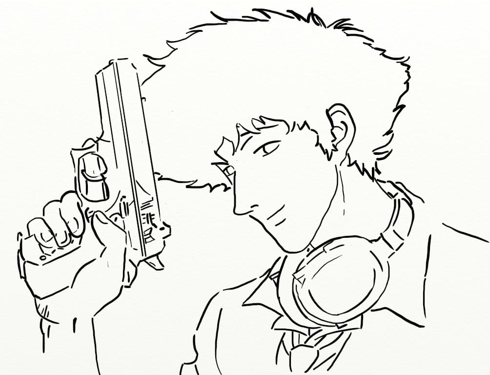 Coloriage Spike spiegel tenant un pistolet