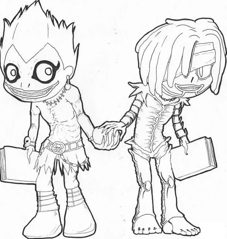 Coloriage Chibi Ryuk et Rem