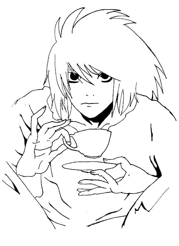 Coloriage L Lawliet boit du thé