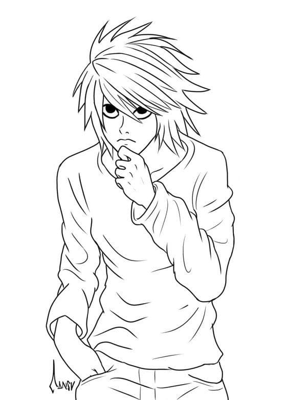 Coloriage L Lawliet pense