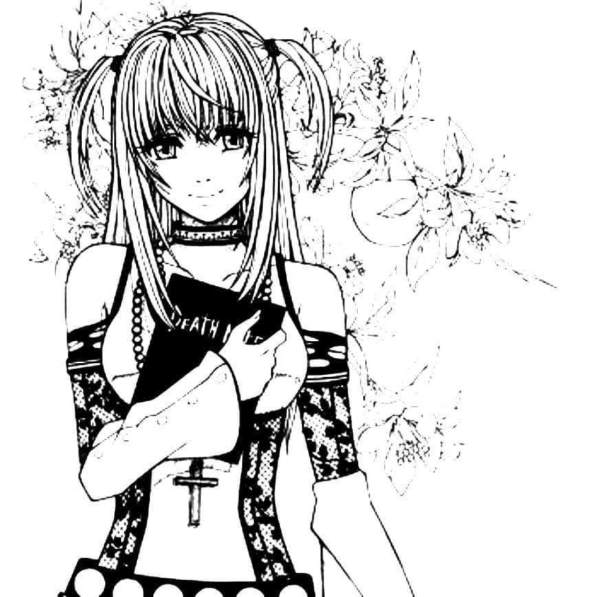 Coloriage Misa Amane avec le nœud de la mort