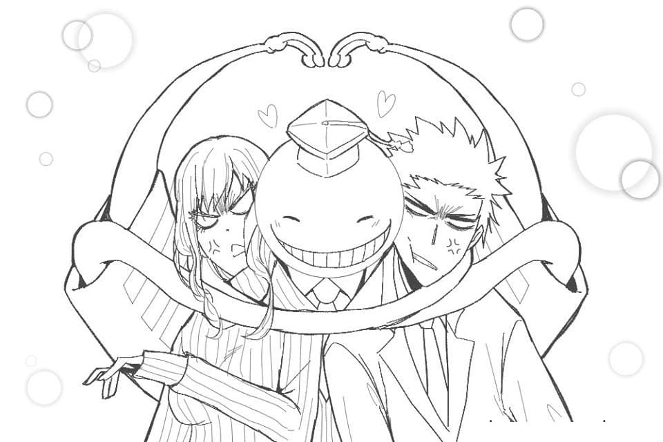 Coloriage Koro-sensei avec Irina et Karasuma