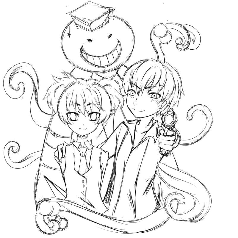 Coloriage Koro-sensei avec Karma et Nagisa