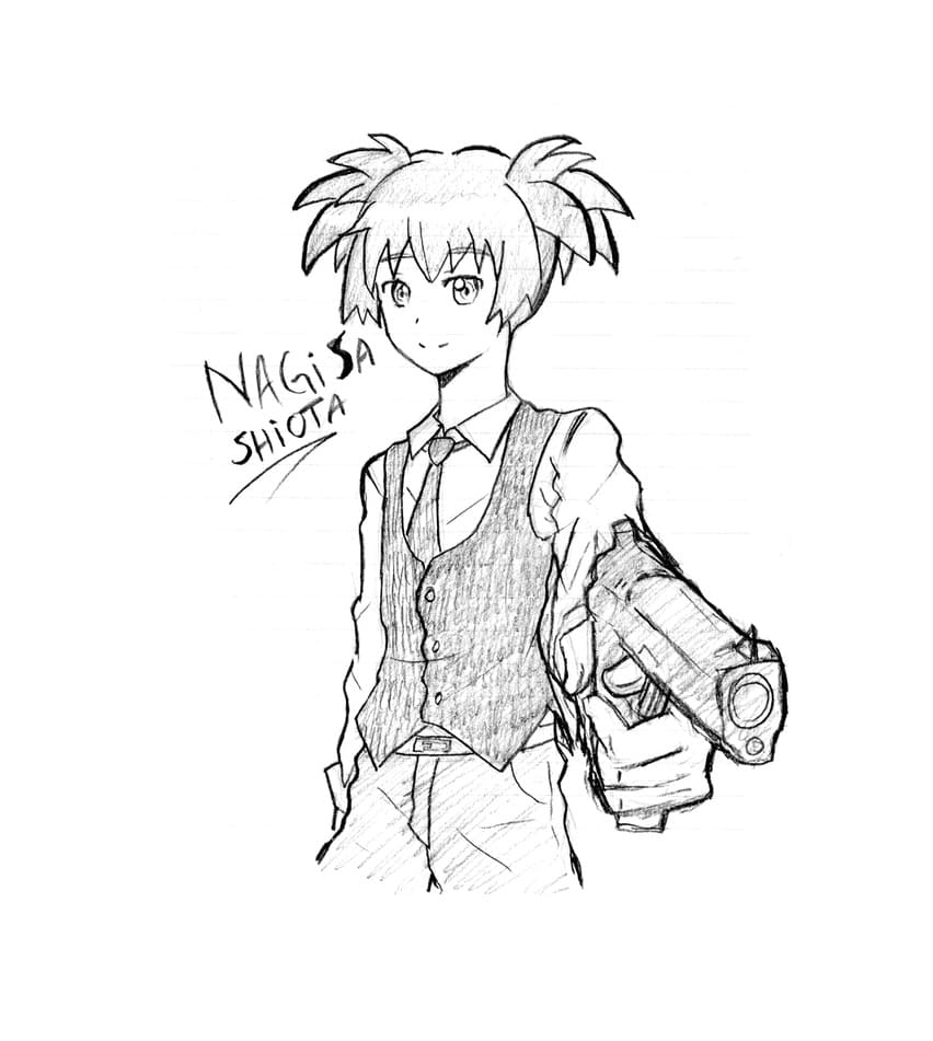 Coloriage Nagisa tenant un pistolet