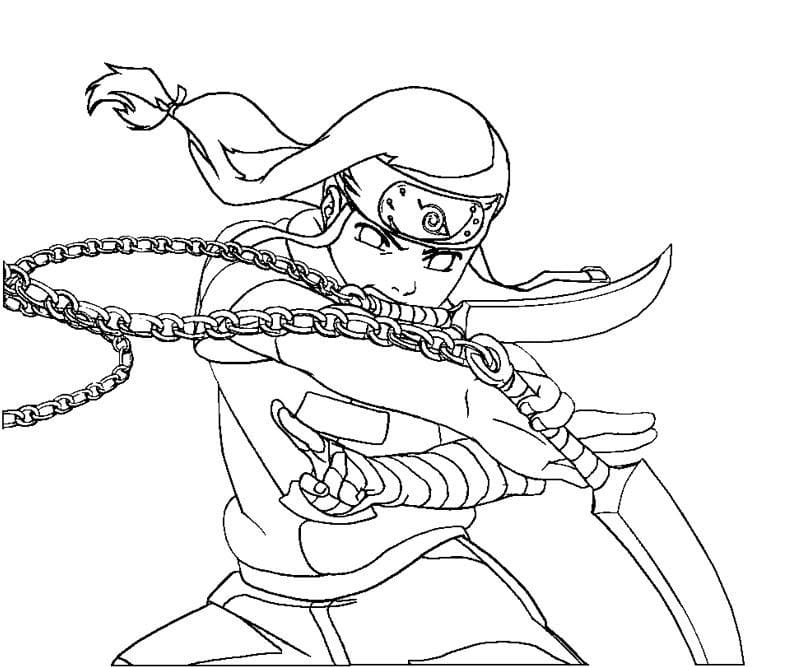 Coloriage Neji Hyûga utilisant une arme