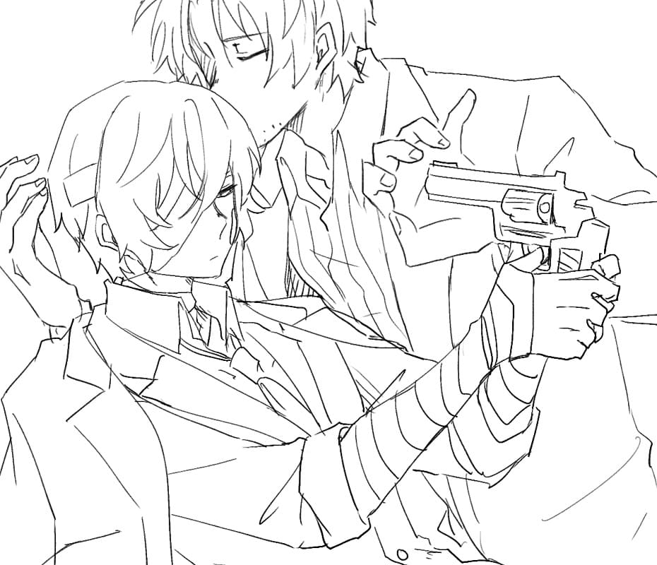 Coloriage Osamu Dazai Avec Pistolet