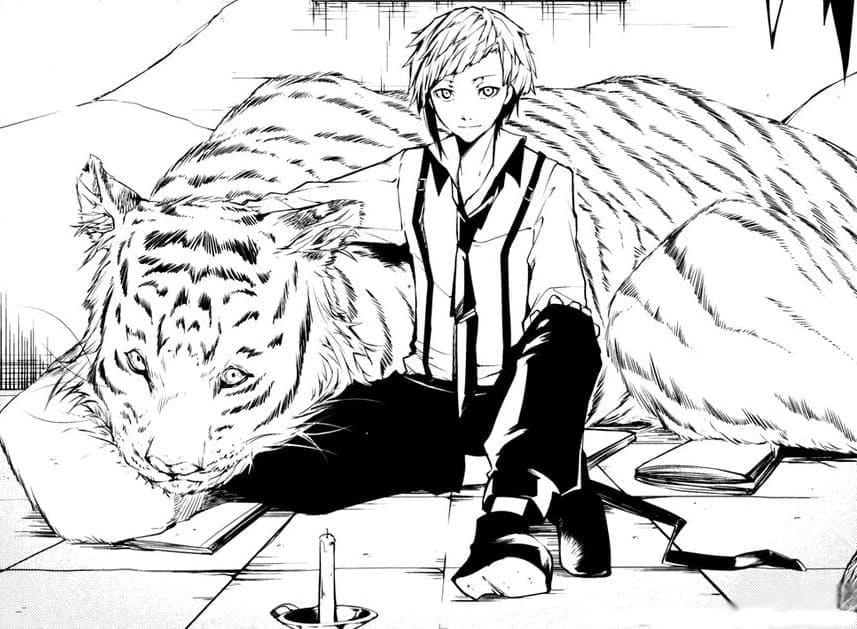 Coloriage Atsushi Nakajima et le tigre