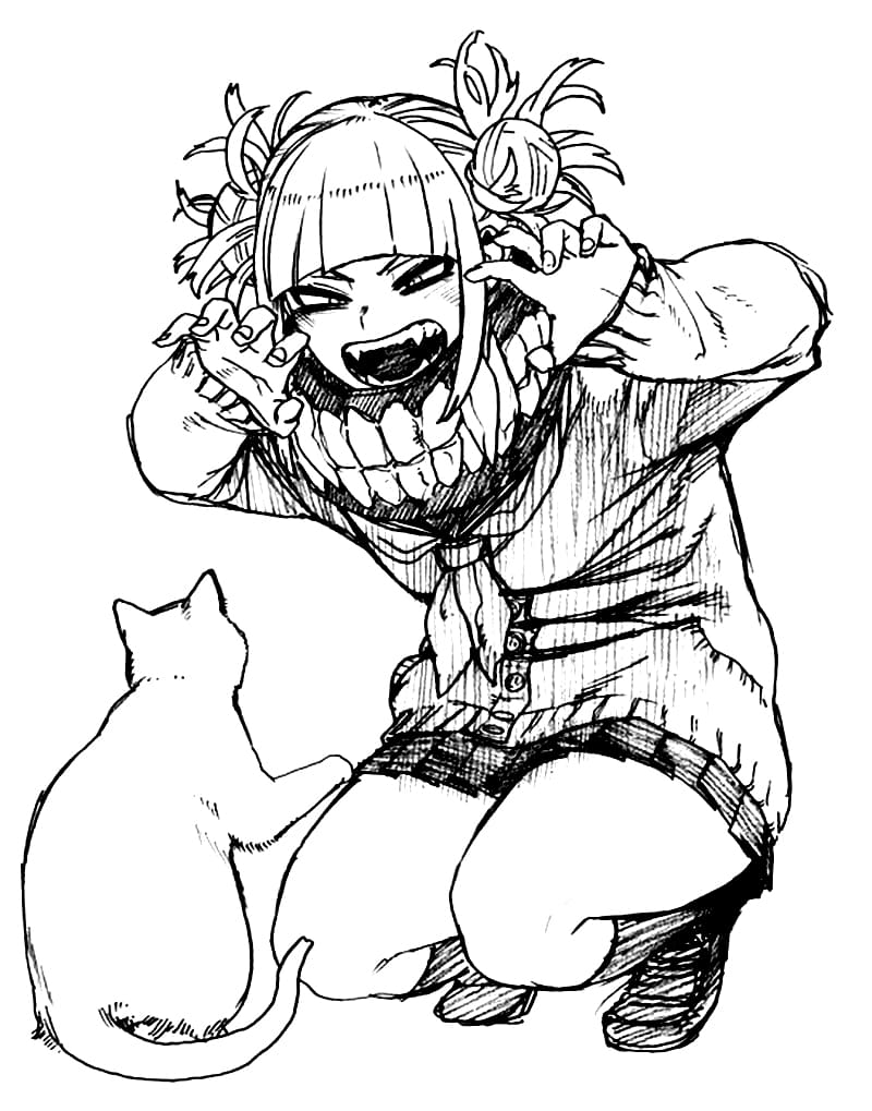 Coloriage Himiko Toga et son chat