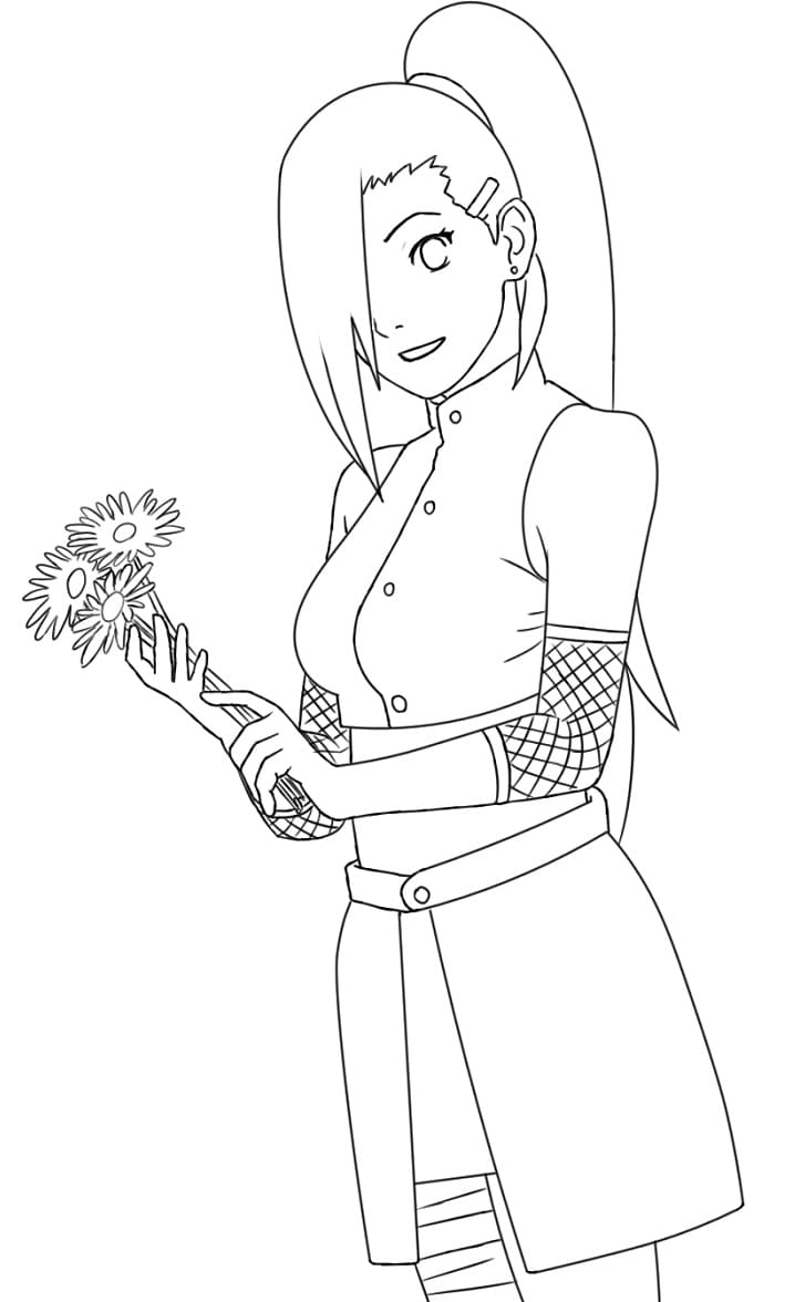 Coloriage Ino Yamanaka avec une fleur