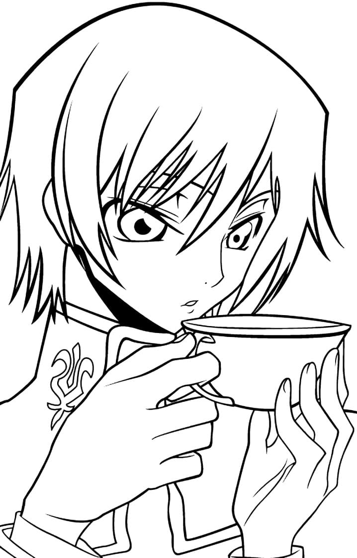 Coloriage Lelouch boire du thé