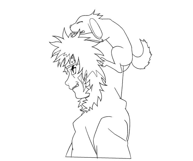 Coloriage Inuzuka Kiba avec Akamaru