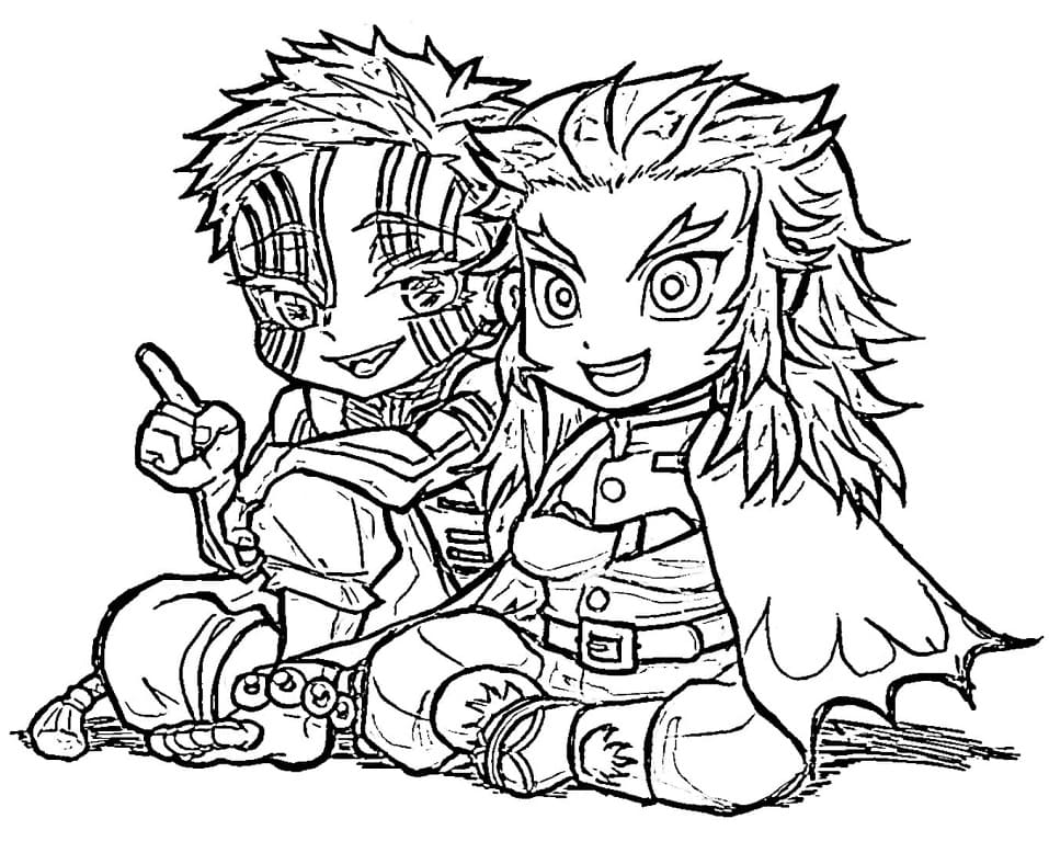 Coloriage Chibi Akaza Et Rengoku