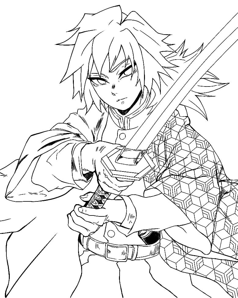 Coloriage Giyu Tomioka de Demon Slayer