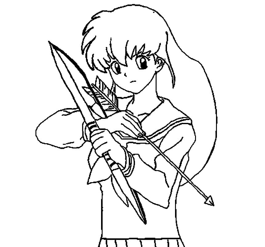 Coloriage Kagome Higurashi avec un arc et des flèches