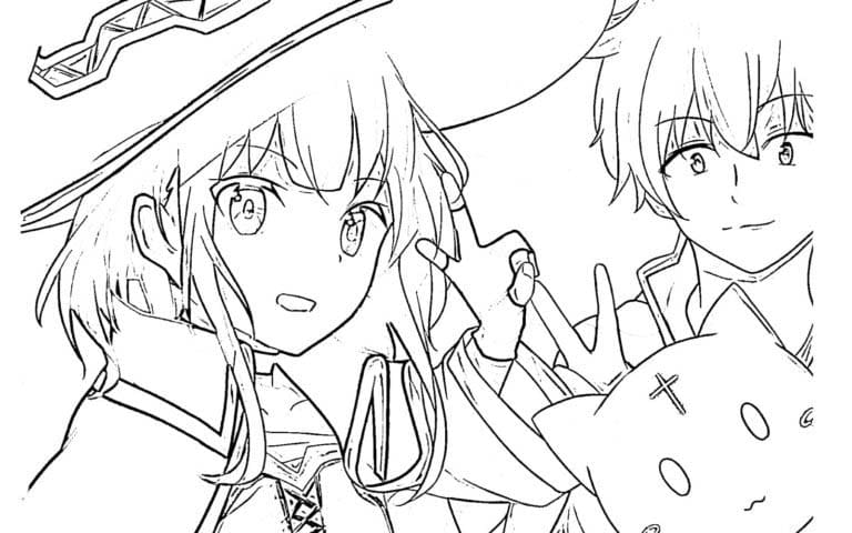 Coloriage Kazuma Seto et Megumin mignons