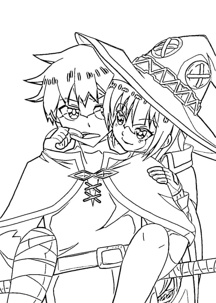 Coloriage Megumin et Kazuma imprimables