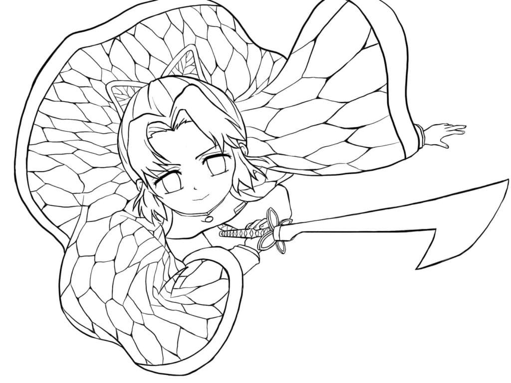 Coloriage Shinobu Avec Attaque à L’épée