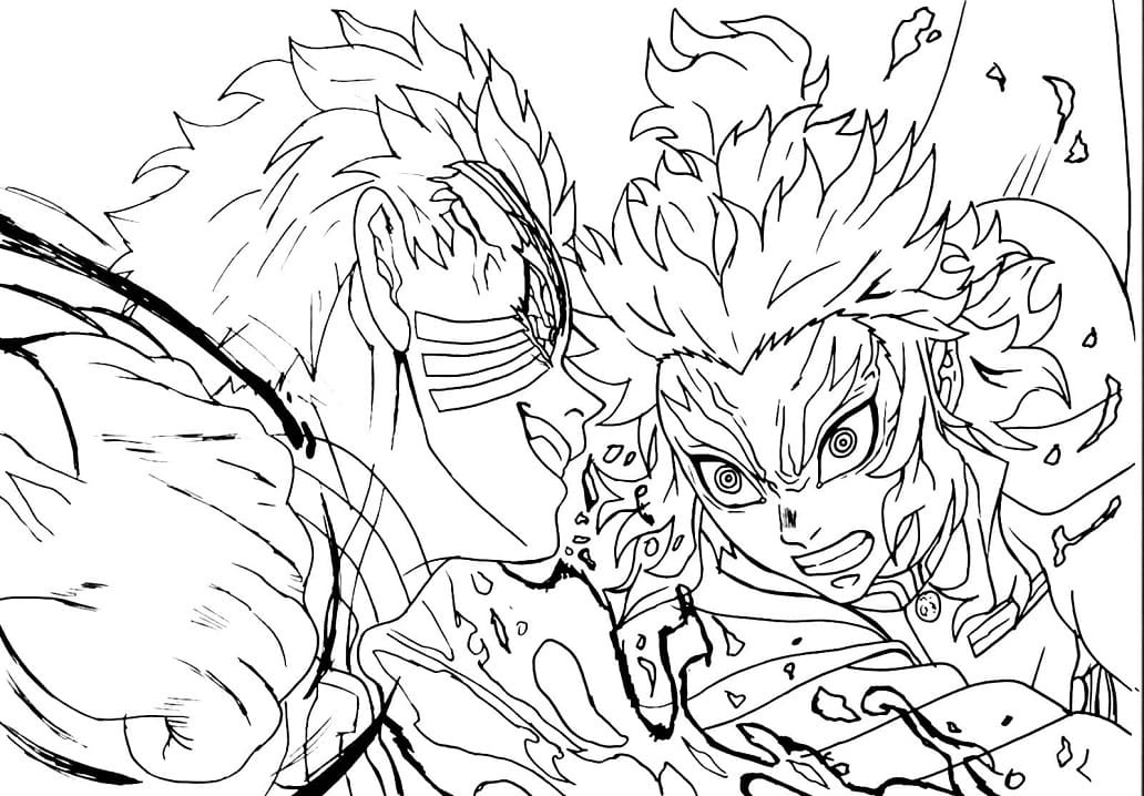 Coloriage Cool Kyojuro Rengoku vs Akaza