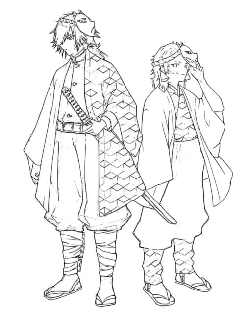 Coloriage Giyu Tomioka et Sabito