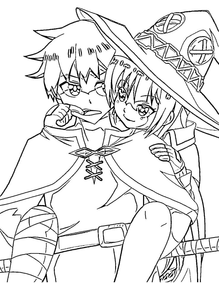 Coloriage Kazuma avec Megumin