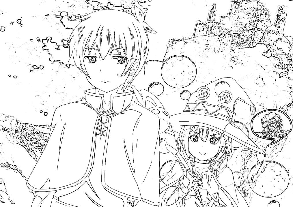 Coloriage Kazuma et Megumin