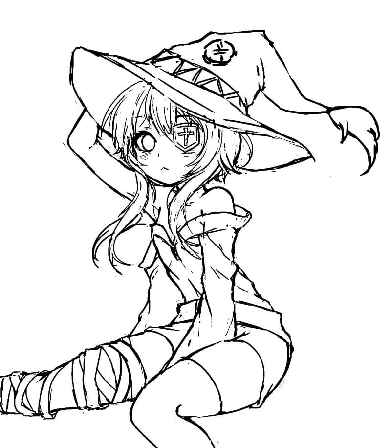 Coloriage Megumin assise