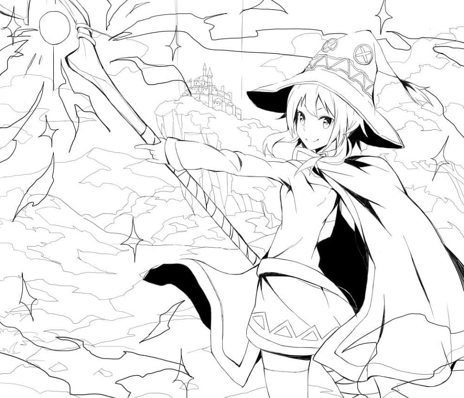 Coloriage Megumin utilise la magie